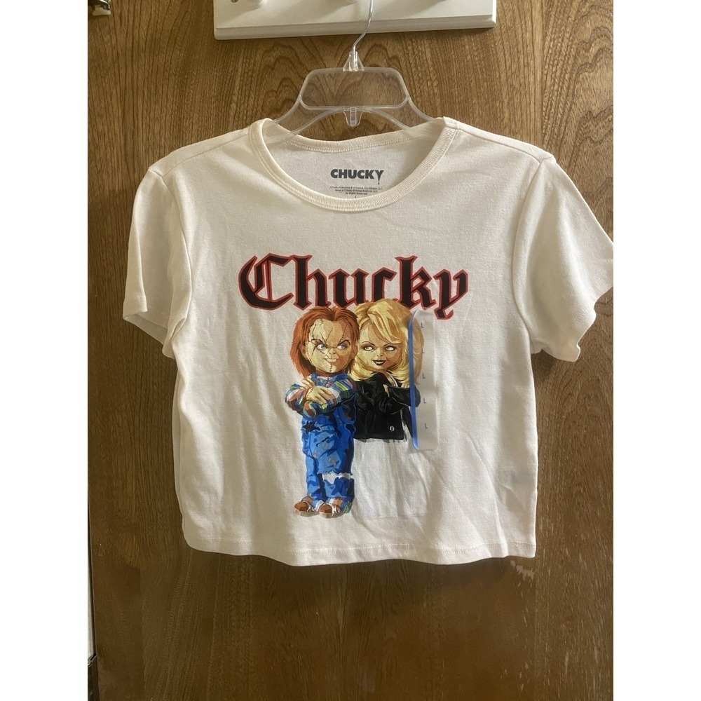 BRIDE OF CHUCKY Official Women's Horror Movie Baby Doll Crop Top T-Shirt L NEW